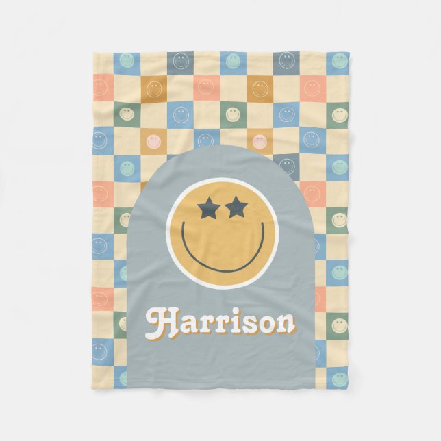 Boys mit coolem Typ Retro Checkered 70er Face Fleecedecke (Vorderseite)