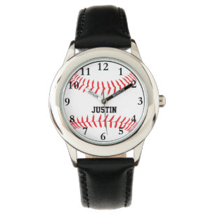 Boys mit Personalisierten Baseball-Namen beobachte Armbanduhr