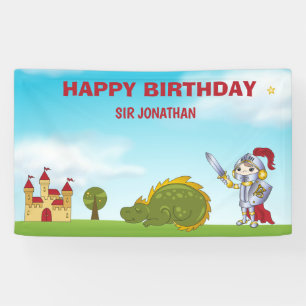 Boys Mittelalterlicher Ritterdrache Geburtstagspar Banner