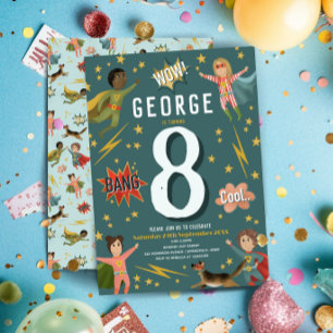 Boys Modern Action Superhero Kindergeburtstag Einladung