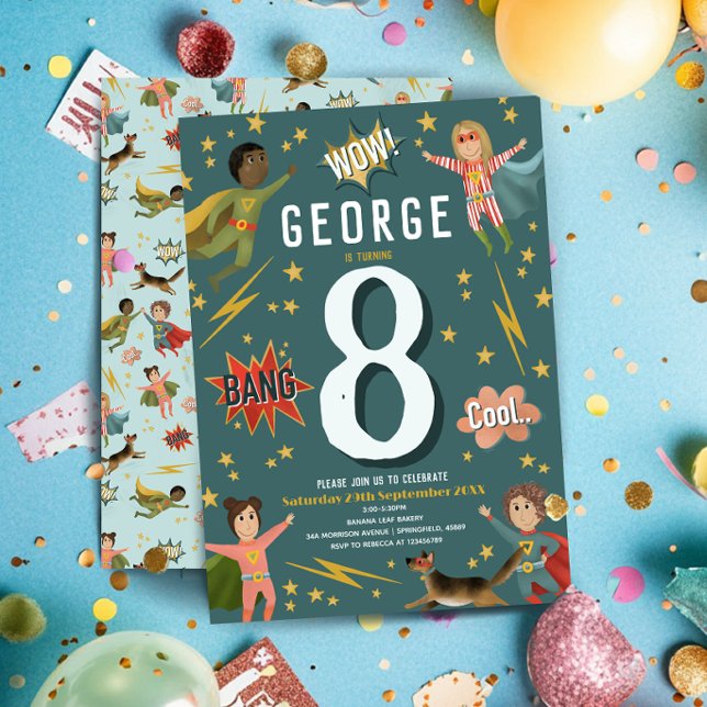 Boys Modern Action Superhero Kindergeburtstag Einladung (Von Creator hochgeladen)