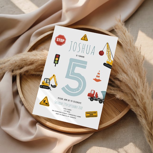 Boys Modern Blue Construction Kindergeburtstag Einladung (Von Creator hochgeladen)