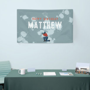 Boys Modern Blue Paintball Party Kindergeburtstag Banner