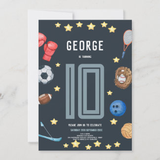 Boys Modern Blue Sports Kids Birthday Party Einladung