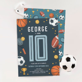 Boys Modern Blue Sports Kindergeburtstag Einladung