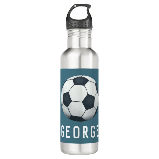 Boys Modern Blue Sporty Soccer Kinder Edelstahlflasche (Vorderseite)