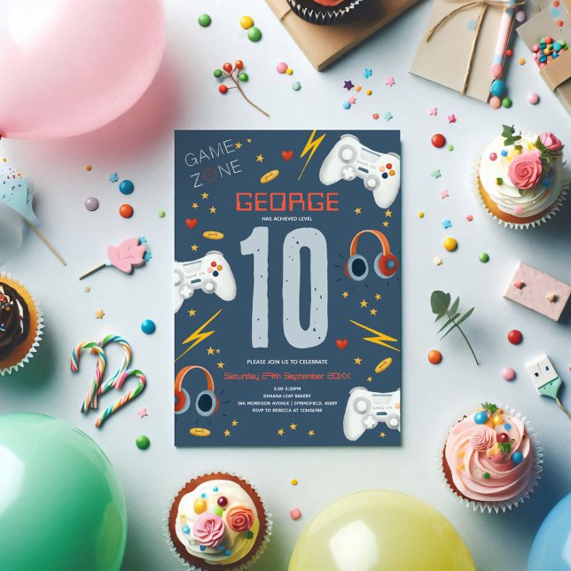 Boys Modern Blue Video Game Kindergeburtstag Einladung (Von Creator hochgeladen)