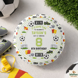 Boys Modern Sports Soccer Kids 8th Birthday Party Button