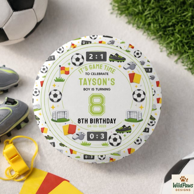 Boys Modern Sports Soccer Kids 8th Birthday Party Button (Boys Modern Sports Soccer Kids 8th Birthday Party button)