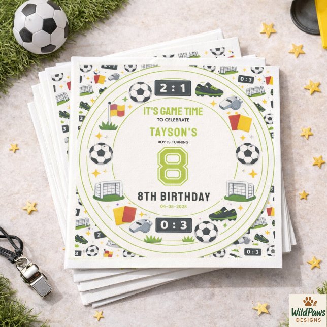 Boys Modern Sports Soccer Kids 8th Birthday Party Serviette (Boys Modern Sports Soccer Kids 8th Birthday Party Napkins
)