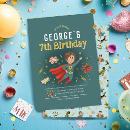 Boys Modern Superhero Comic Book Kindergeburtstag Einladung