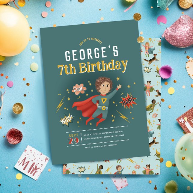Boys Modern Superhero Comic Book Kindergeburtstag Einladung (Von Creator hochgeladen)