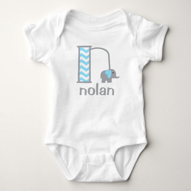 Boys Monogram Bodysuit Baby Boy Elephant Initial Strampler (Vorderseite)