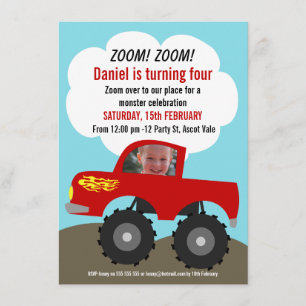 Boys Monster Truck Foto Geburtstag Einladung
