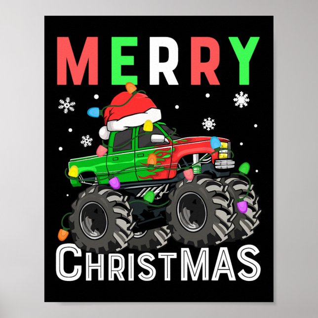 Boys Monster Truck Frohe Weihnachts-Weihnachtsmann Poster (Vorne)