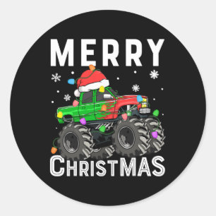 Boys Monster Truck Frohe Weihnachts-Weihnachtsmann Runder Aufkleber