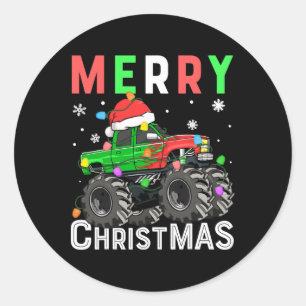 Boys Monster Truck Frohe Weihnachts-Weihnachtsmann Runder Aufkleber