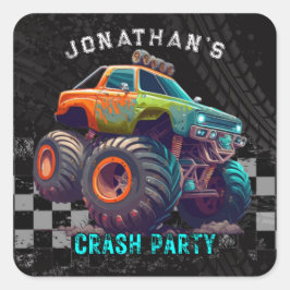 Boys Monster Truck Kundgebung Geburtstagsparty Quadratischer Aufkleber