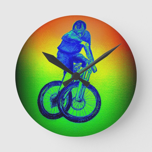 Boys Mountainbike T Shirt präsentiert MTB Runde Wanduhr (Vorderseite)