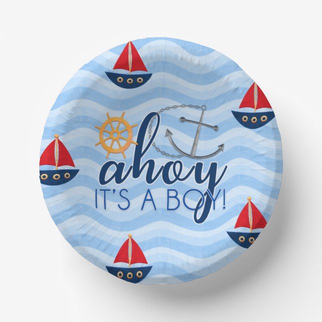 Boys Nautical Anchor Boat Baby Shower Paper Plakat Pappteller (Vorderseite)