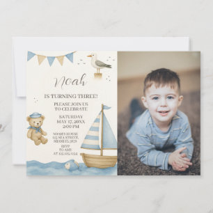 Boys Nautical Birthday Einladung mit Foto