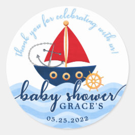 Boys Nautical Boat Babydusche Danke Sticker