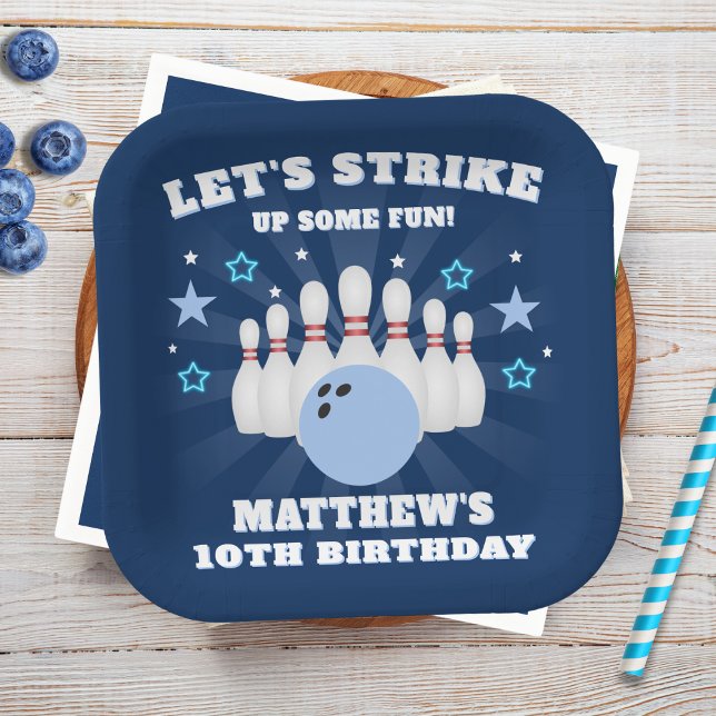 Boy's Navy Blue Bowling Birthday Party Pappteller (Von Creator hochgeladen)