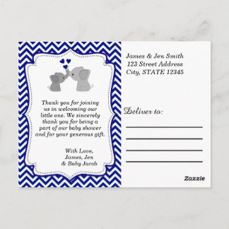 Boys NAVY Blue Elephant DANK DANKEN Sie Postkarten