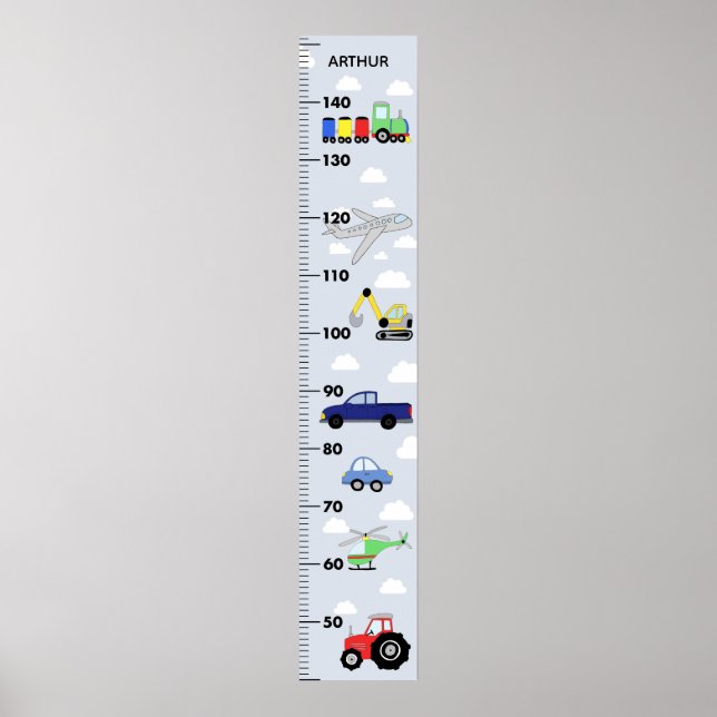 Boys Niedlich Blue Car Traktor Transport Chart Poster (Vorne)