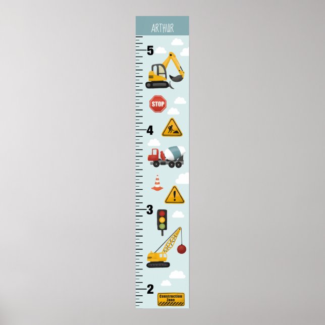 Boys Niedlich Blue Construction Transport Growth C Poster (Vorne)