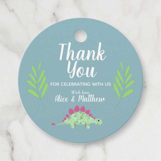 Boys Niedlich Blue Dinosaur Baby Dusche Geschenkanhänger (Vorderseite)