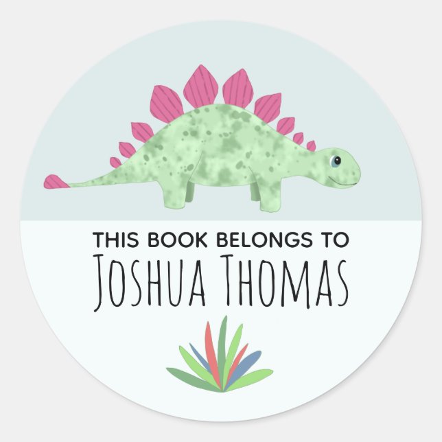 Boys Niedlich Blue Dinosaurier Cartoon Kinder Buch Runder Aufkleber (Vorderseite)