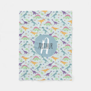 Boys Niedlich Blue Dinosaurier Muster & Name Kinde Fleecedecke