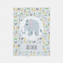 Boys Niedlich Blue Elephant & Safari Pattern Name  Fleecedecke