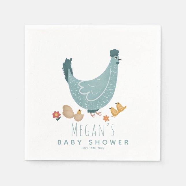 Boys Niedlich Blue Farm Chicken Baby Dusche Serviette (Vorderseite)