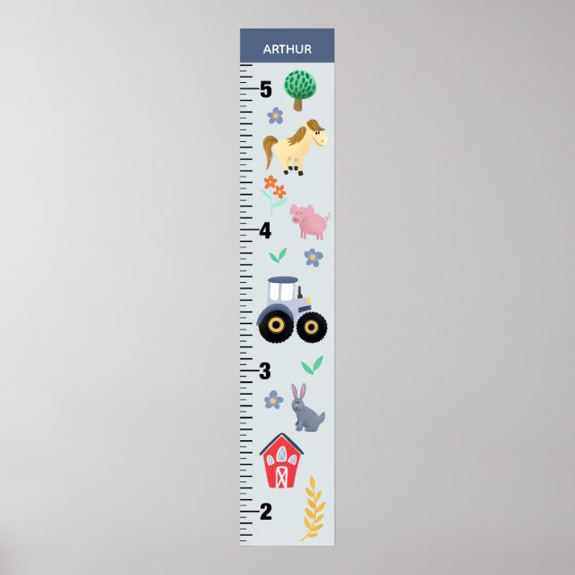 Boys Niedlich Blue Farm Traktor Growth Chart Poster (Vorne)