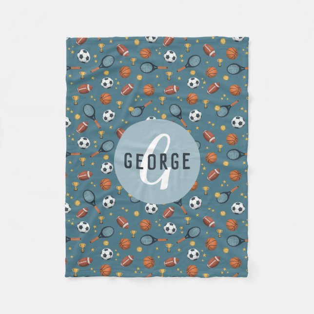 Boys Niedlich Blue Football Basketball Sport Kinde Fleecedecke (Vorderseite)