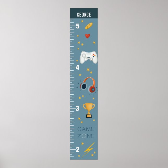 Boys Niedlich Blue Gaming Growth Chart Poster (Vorne)
