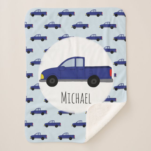 Boys Niedlich Blue Lieferwagen Truck Cartoon Kinde Sherpadecke (Vorderseite)