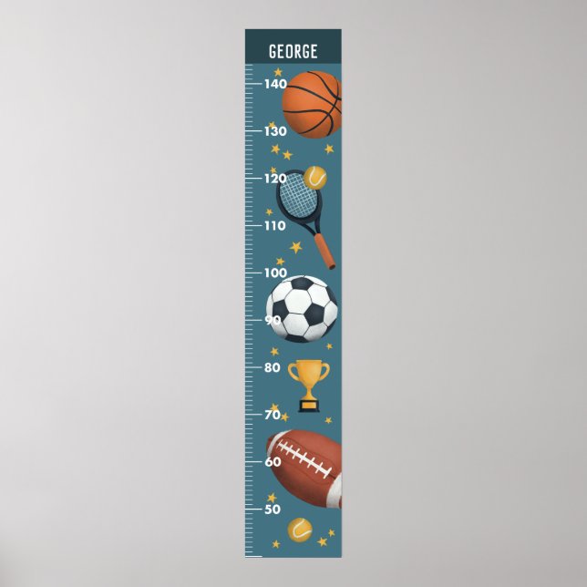 Boys Niedlich Blue Metric Sports Growth Chart Poster (Vorne)