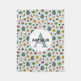 Boys Niedlich Blue Monster Alien Monogram Kids Fleecedecke