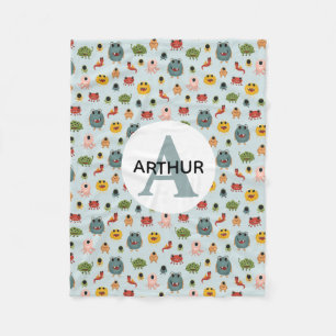 Boys Niedlich Blue Monster Alien Monogram Kids Fleecedecke