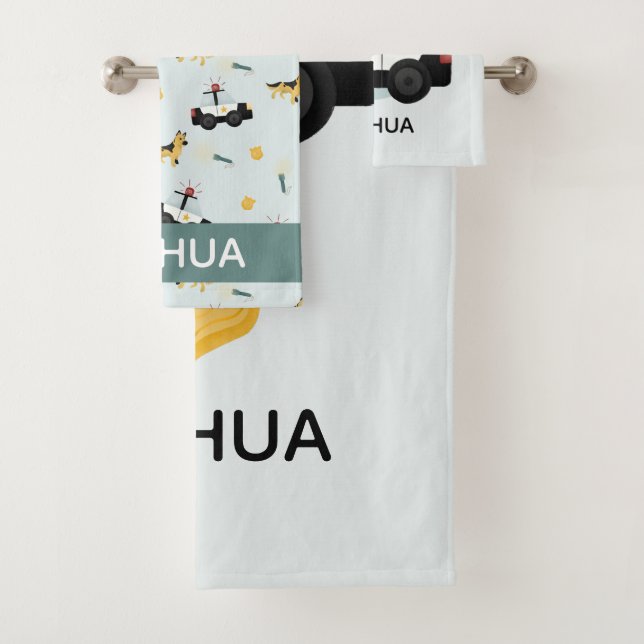 Boys Niedlich Blue Police Car Muster Kinder Badhandtuch Set (Insitu)