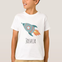 Boys Niedlich Blue Rocket Ship in Space and Name