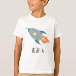Boys Niedlich Blue Rocket Ship in Space and Name T-Shirt