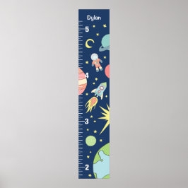 Boys Niedlich Blue Rocket Ship Space Growth Chart Poster