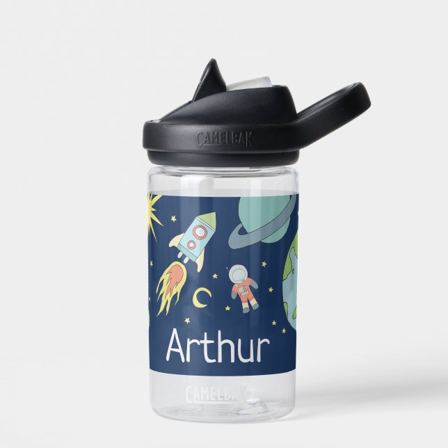 Boys Niedlich Blue Rocket Ship Space Kids School Trinkflasche (Links)