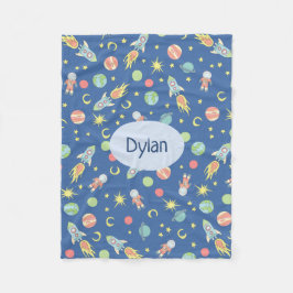 Boys Niedlich Blue Rocket Ship Space Muster und Na Fleecedecke