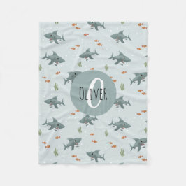 Boys Niedlich Blue Shark Muster Monogram Kids Fleecedecke