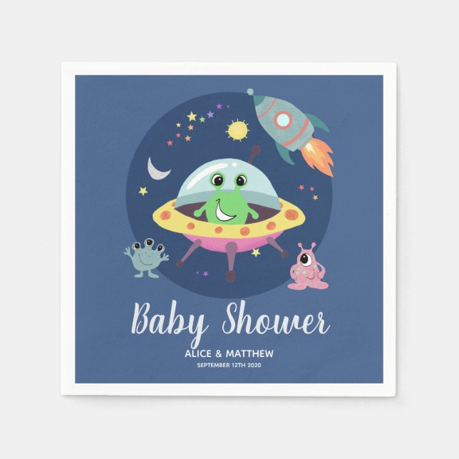 Boys Niedlich Blue Space Alien Baby Showdusche Nap Serviette (Vorderseite)